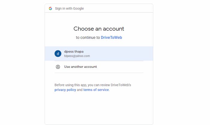 Choose an Account Drive to Web