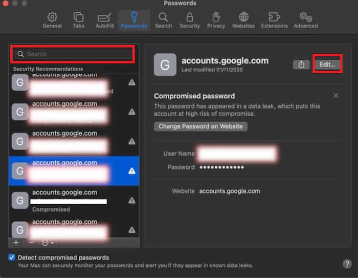 Mac Passwords Search Edit