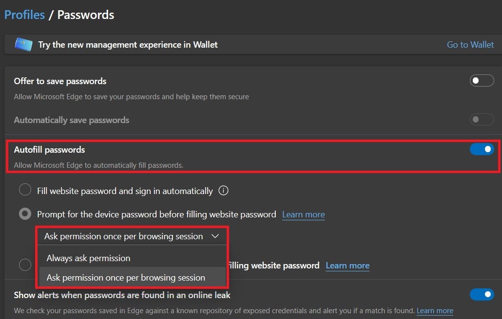 autofill passwords second option