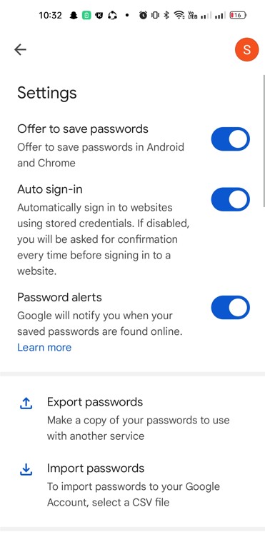 password manager settings page
