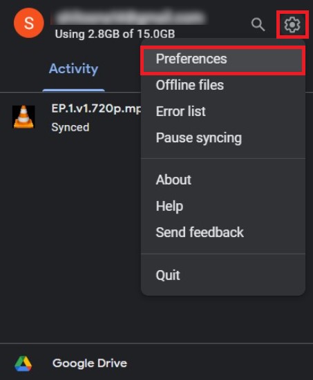 preference settings google drive