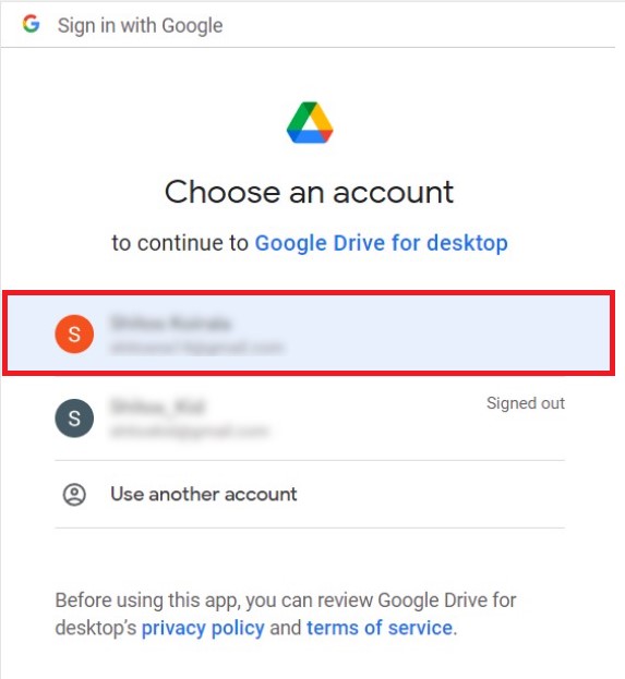 sign in with google account