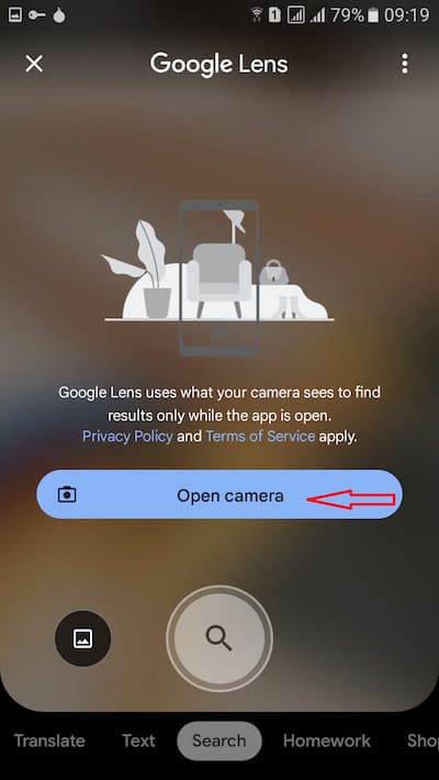 Open Camera Google Lense